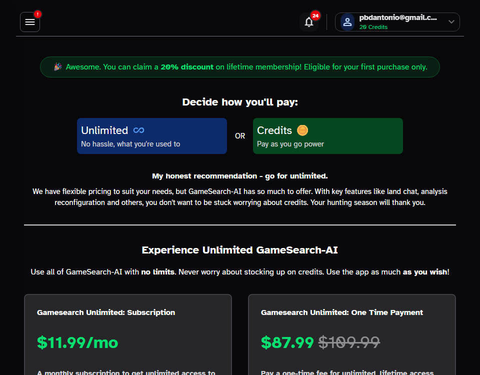 GameSearch-AI Pricing and Credit Options