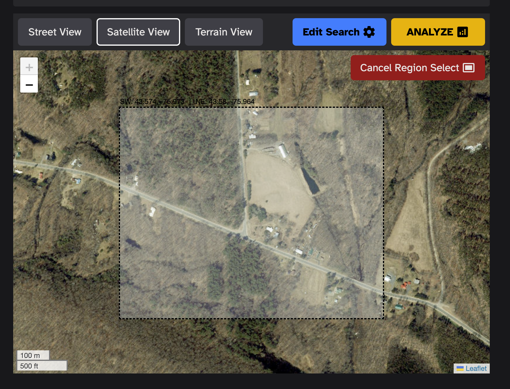 Zone in on your land with the GameSearch-AI land selection.
