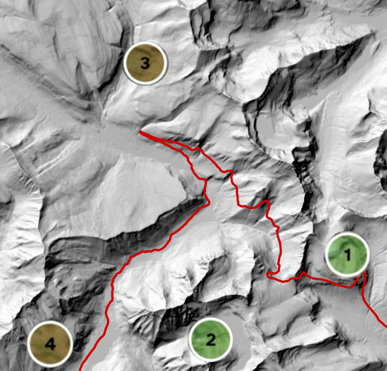 Elevation map showing the hunting hotspots in Glacier National Park